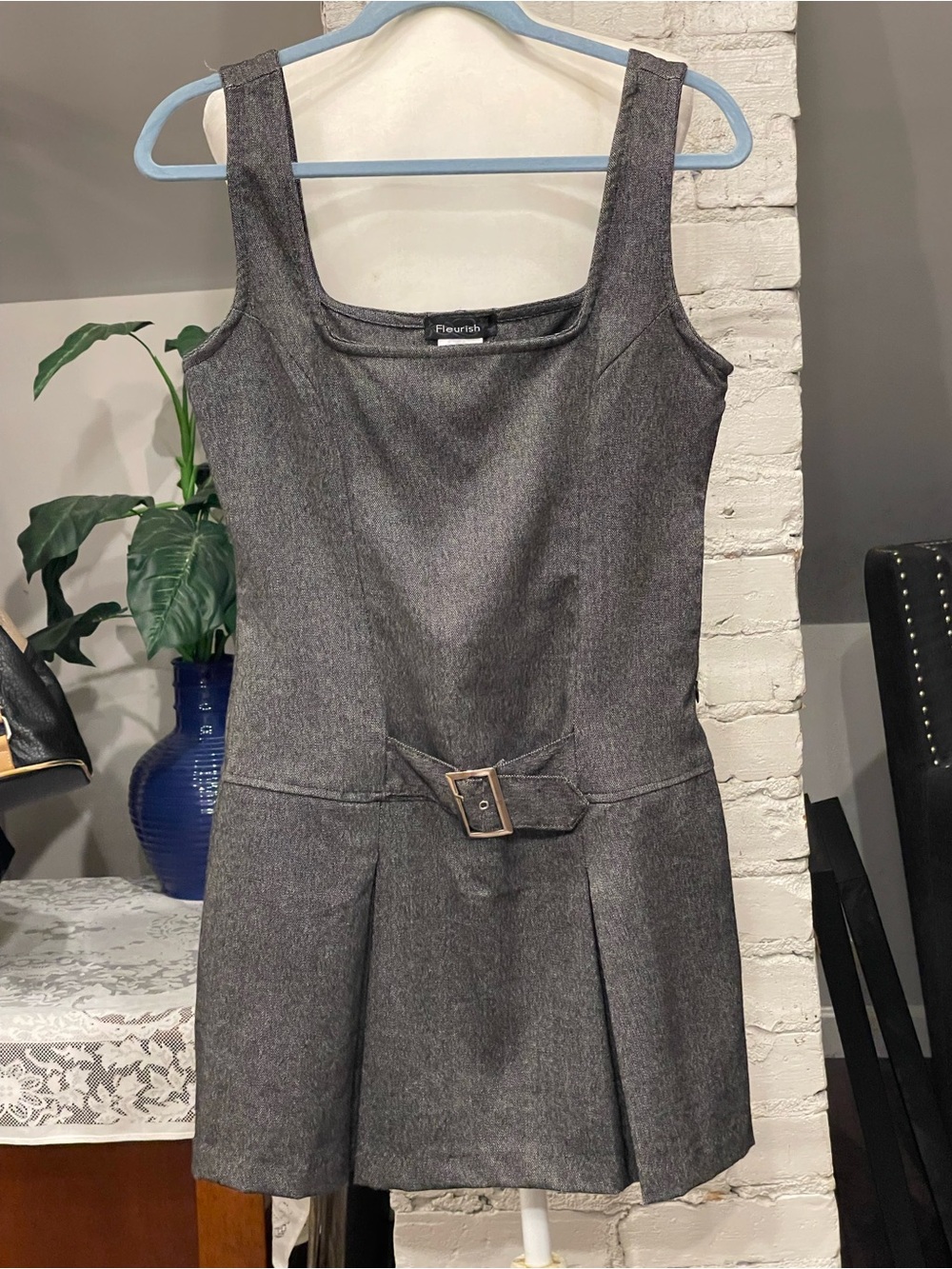 Fleurish Charcoal Square-Neck Sleeveless Belted Dress